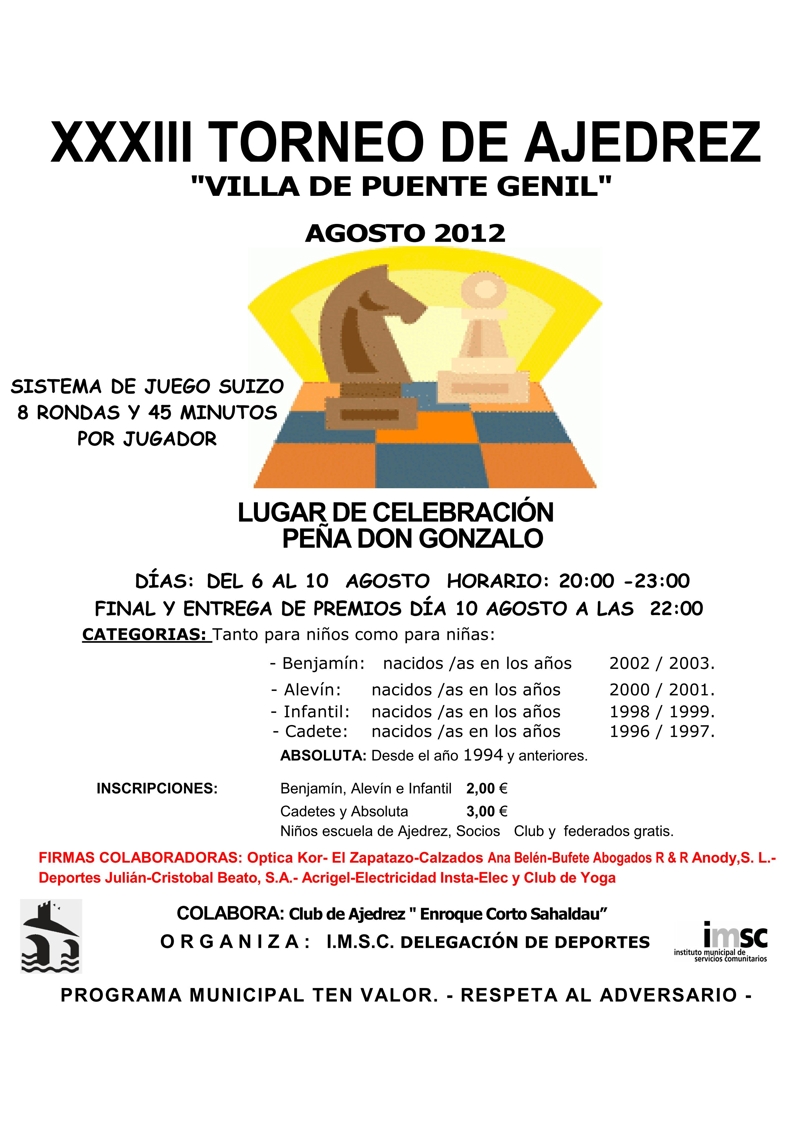 Clasificación Torneo de Ajedrez Villa de Puente Genil 2012